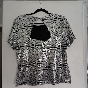 Black and Silver Sequin Top